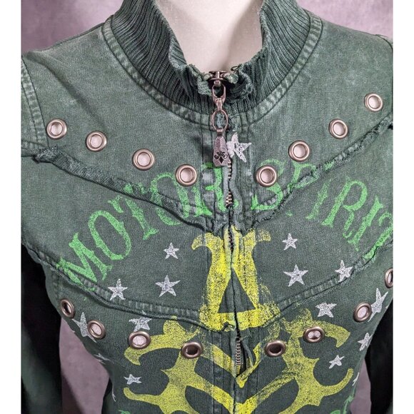 Affliction Gothic American Customs Motor Club Green Jacket - Picture 10 of 13